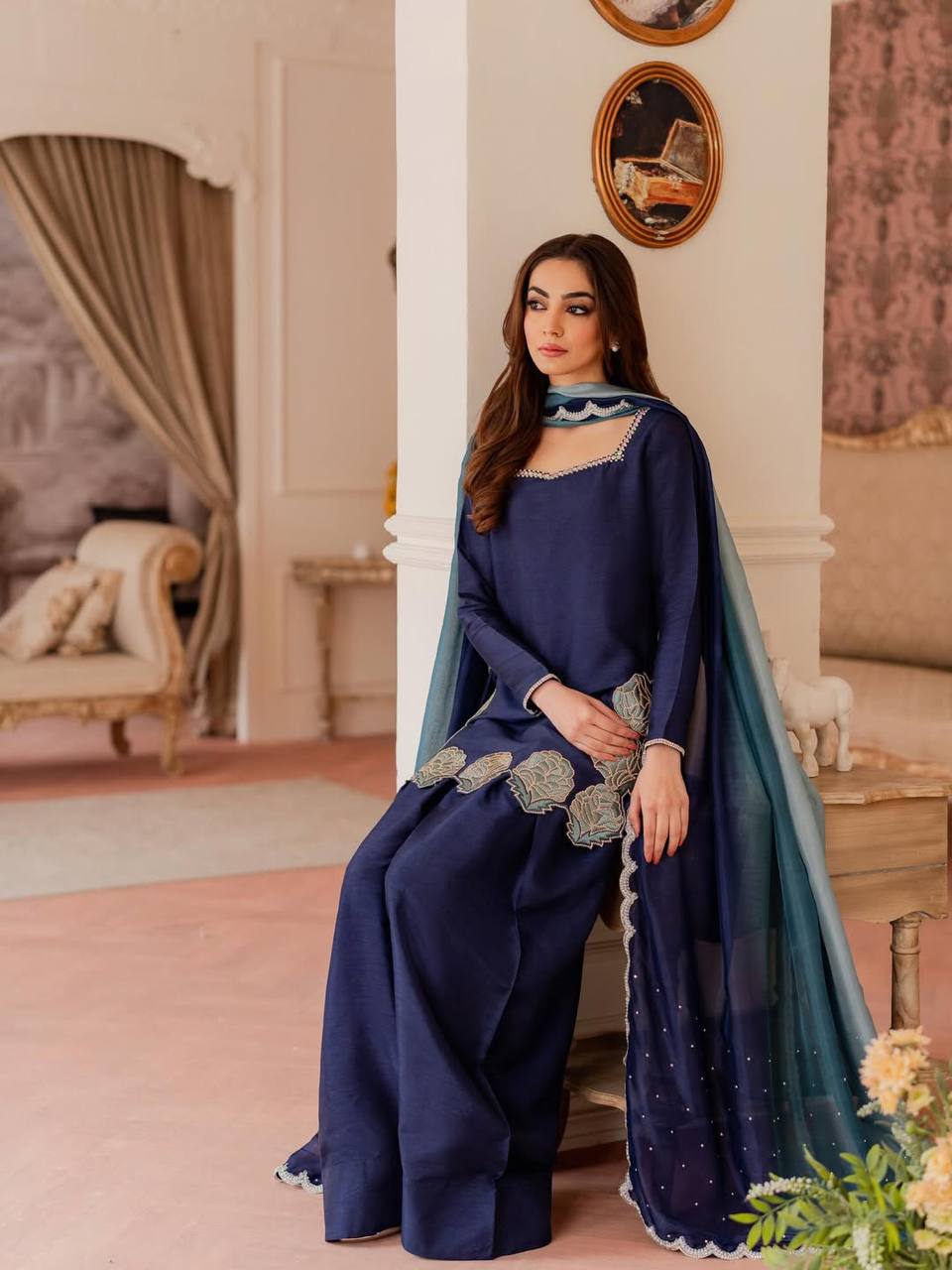 Sapphire Blue Scalloped Couture Set